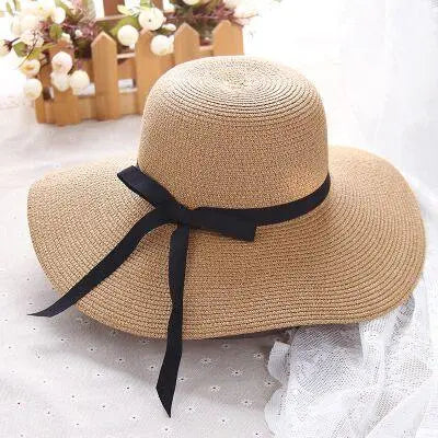Wide Brim Floppy Straw Sun Hat – UV Protection Foldable Beach Hat for Women Vicsxox.com