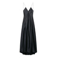 Women's Black Satin Slip Maxi Dress – V-Neck Backless Formal Gown Vicsxox.com