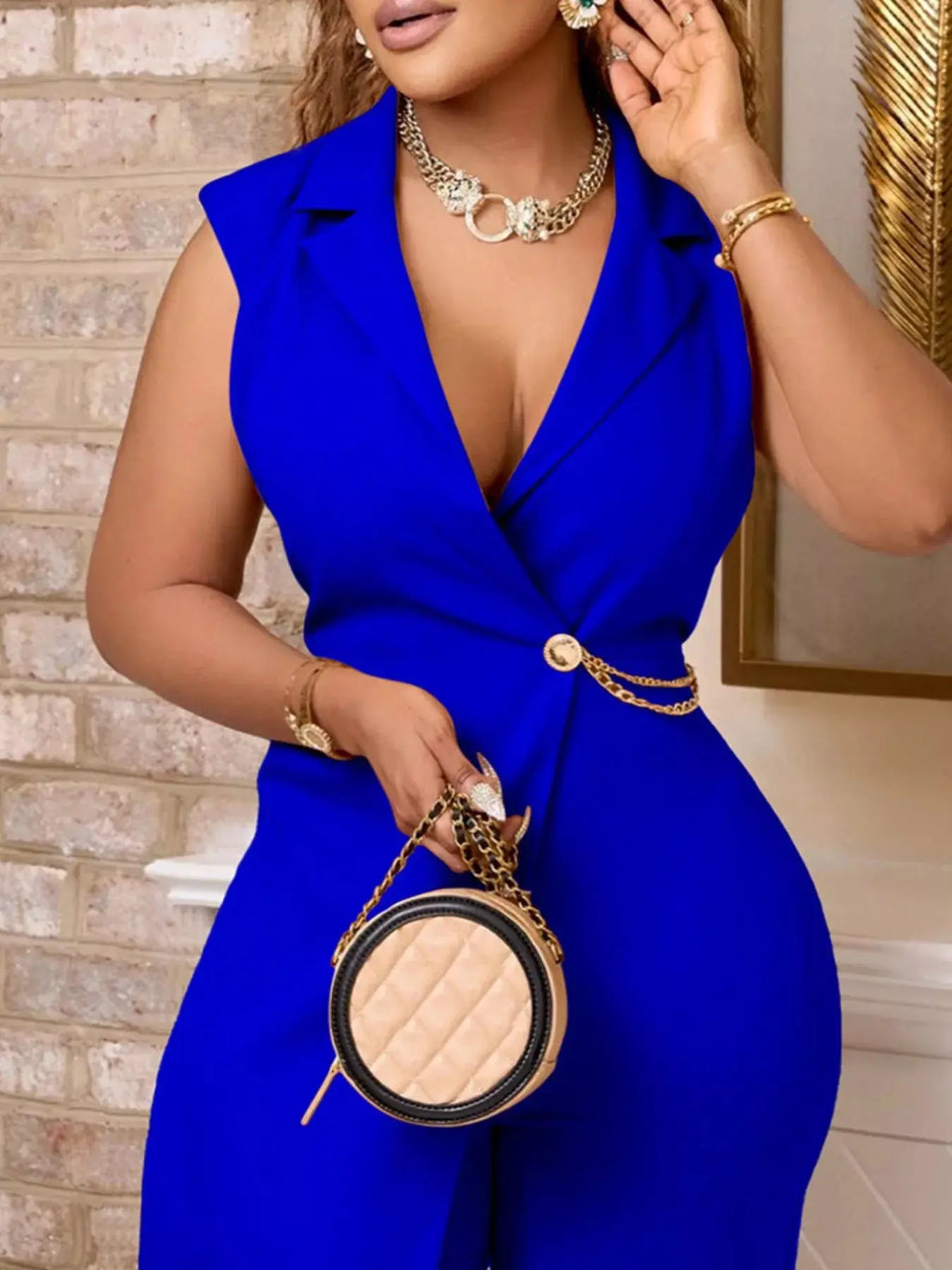 Women's Blazer Jumpsuit – Wide Leg, Sleeveless, Plus Size Vicsxox.com