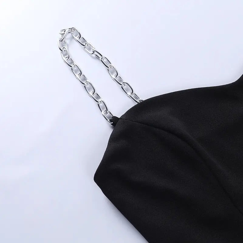 Women's Chain Strap Bodycon Midi Dress – Side Split, 3 Colors Vicsxox.com