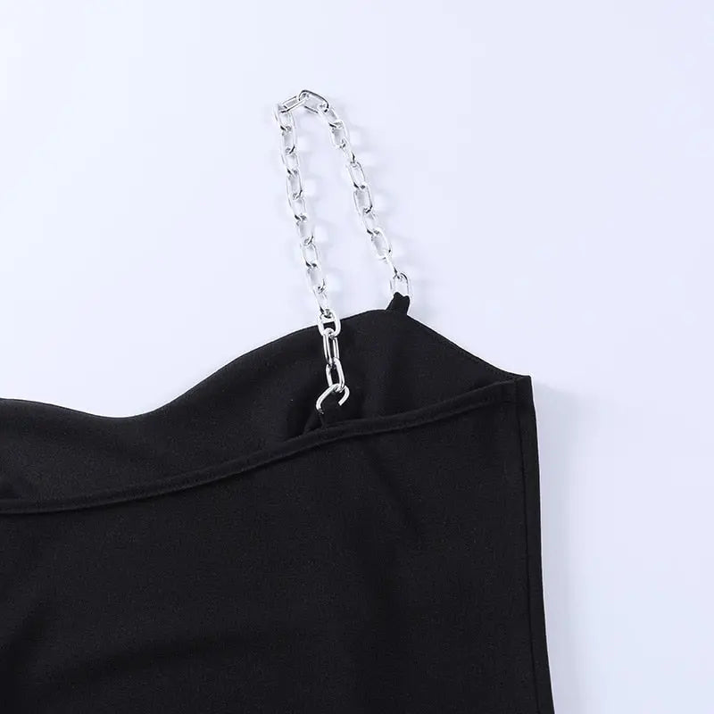 Women's Chain Strap Bodycon Midi Dress – Side Split, 3 Colors Vicsxox.com