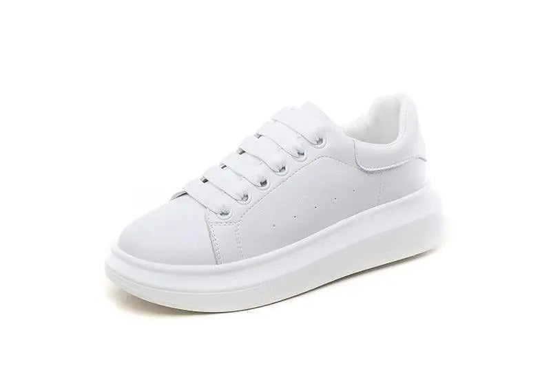 Women's Genuine Leather Platform Sneakers – Lace-Up Comfort Walking Shoes | White & Black, EU 35–40 Vicsxox.com