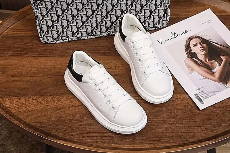 Women's Genuine Leather Platform Sneakers – Lace-Up Comfort Walking Shoes | White & Black, EU 35–40 Vicsxox.com