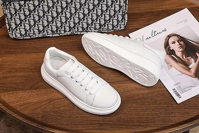 Women's Genuine Leather Platform Sneakers – Lace-Up Comfort Walking Shoes | White & Black, EU 35–40 Vicsxox.com