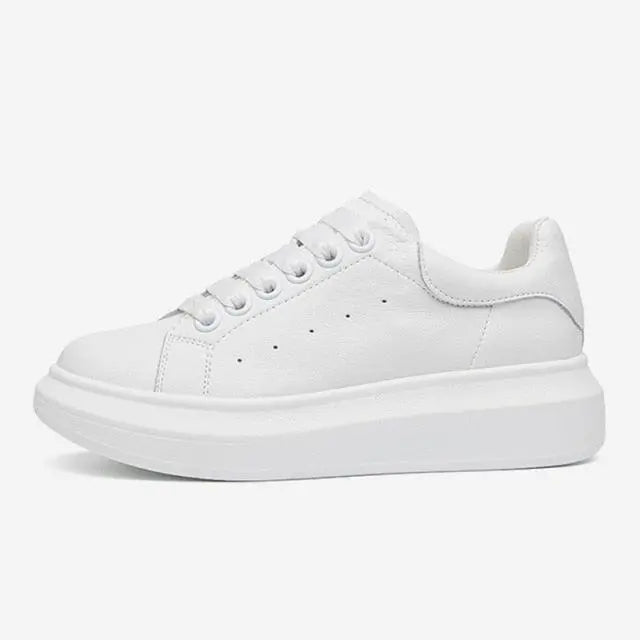Women's Genuine Leather Platform Sneakers – Lace-Up Comfort Walking Shoes | White & Black, EU 35–40 Vicsxox.com