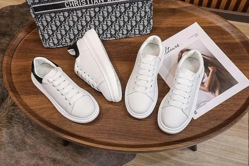 Women's Genuine Leather Platform Sneakers – Lace-Up Comfort Walking Shoes | White & Black, EU 35–40 Vicsxox.com