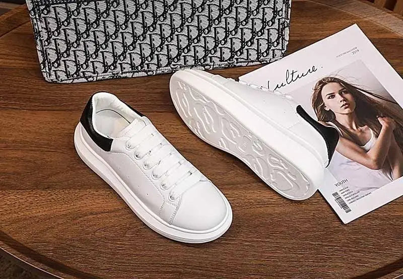 Women's Genuine Leather Platform Sneakers – Lace-Up Comfort Walking Shoes | White & Black, EU 35–40 Vicsxox.com