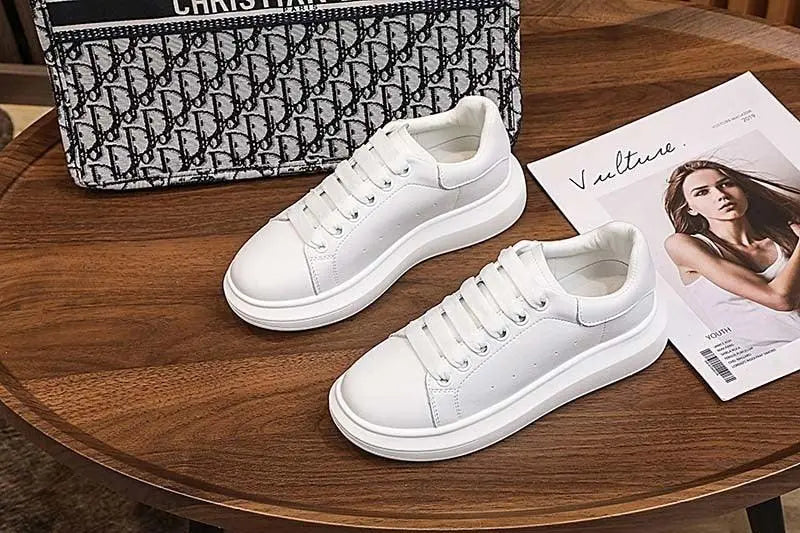 Women's Genuine Leather Platform Sneakers – Lace-Up Comfort Walking Shoes | White & Black, EU 35–40 Vicsxox.com