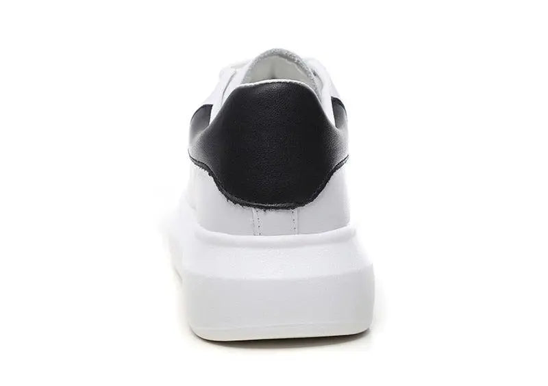 Women's Genuine Leather Platform Sneakers – Lace-Up Comfort Walking Shoes | White & Black, EU 35–40 Vicsxox.com