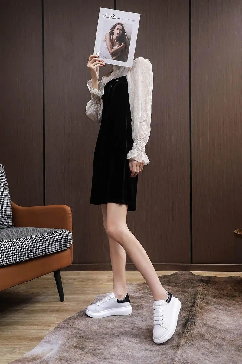 Women's Genuine Leather Platform Sneakers – Lace-Up Comfort Walking Shoes | White & Black, EU 35–40 Vicsxox.com