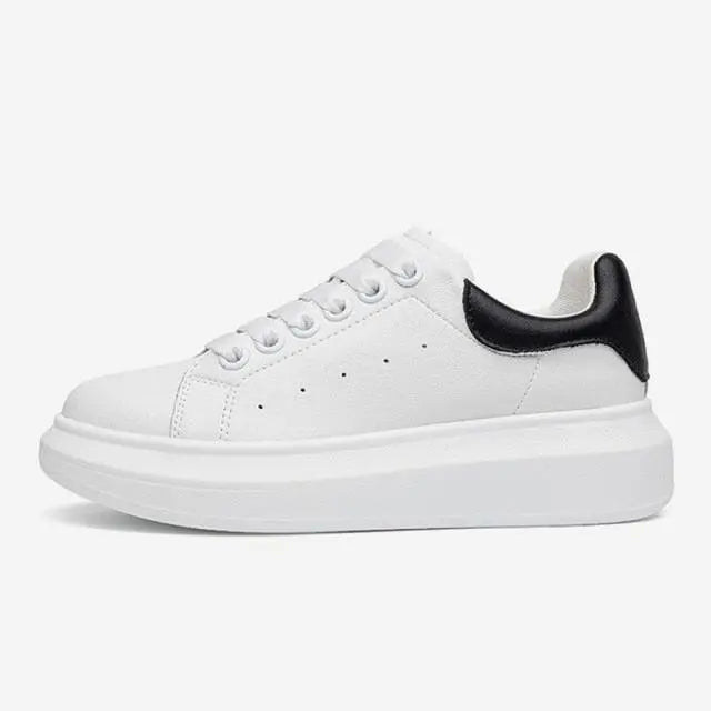 Women's Genuine Leather Platform Sneakers – Lace-Up Comfort Walking Shoes | White & Black, EU 35–40 Vicsxox.com