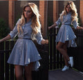 Women's Long Sleeve Striped Shirt Dress – Irregular Hem, Lace Detail | S–XL Vicsxox.com
