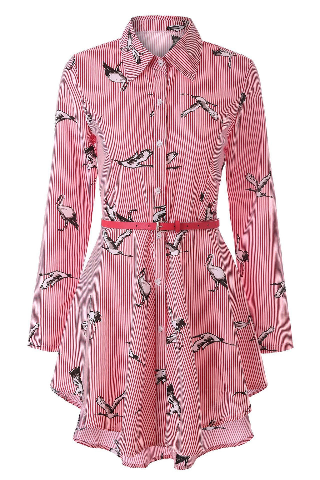 Women's Long Sleeve Striped Shirt Dress – Irregular Hem, Lace Detail | S–XL Vicsxox.com