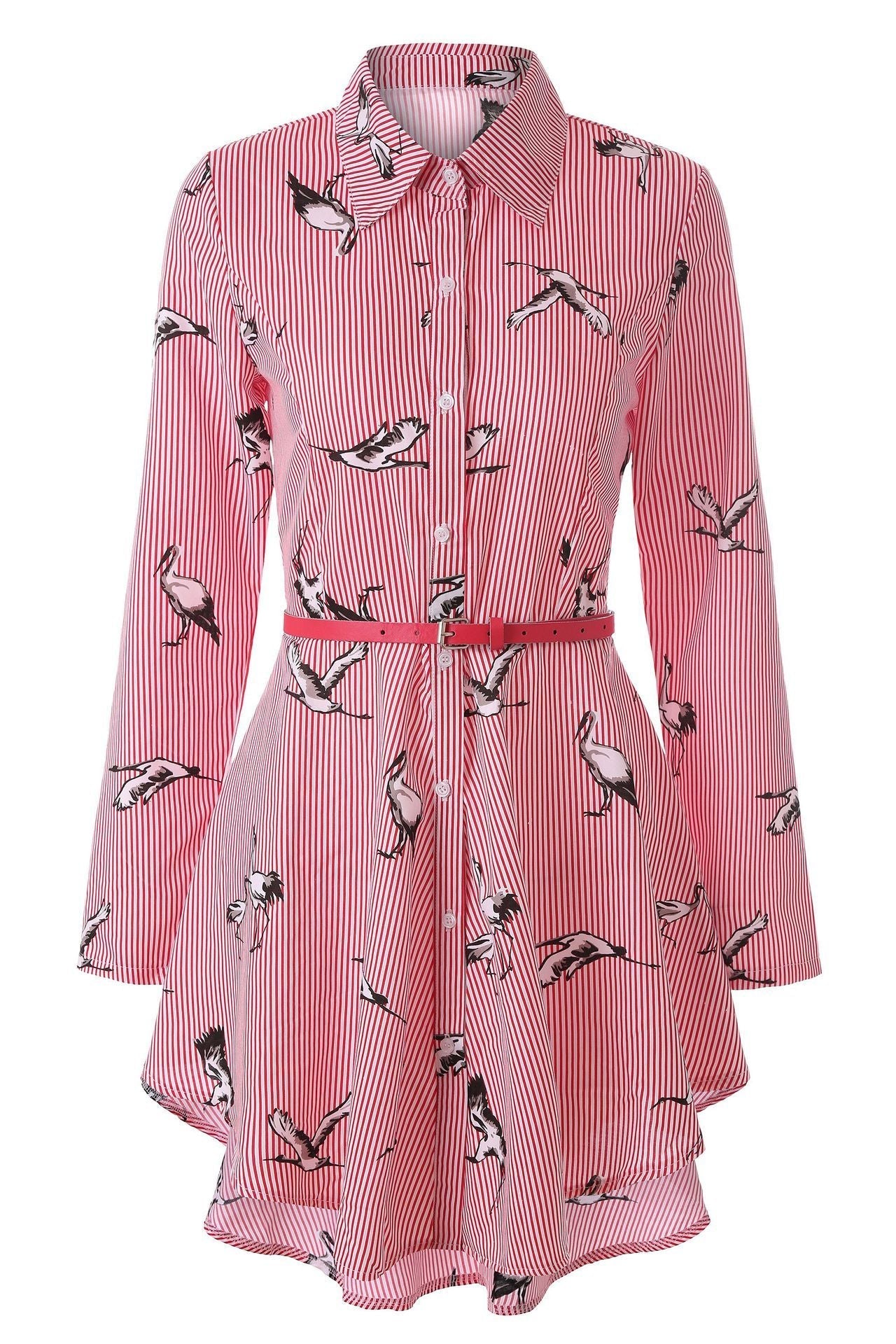 Women's Long Sleeve Striped Shirt Dress – Irregular Hem, Lace Detail | S–XL Vicsxox.com