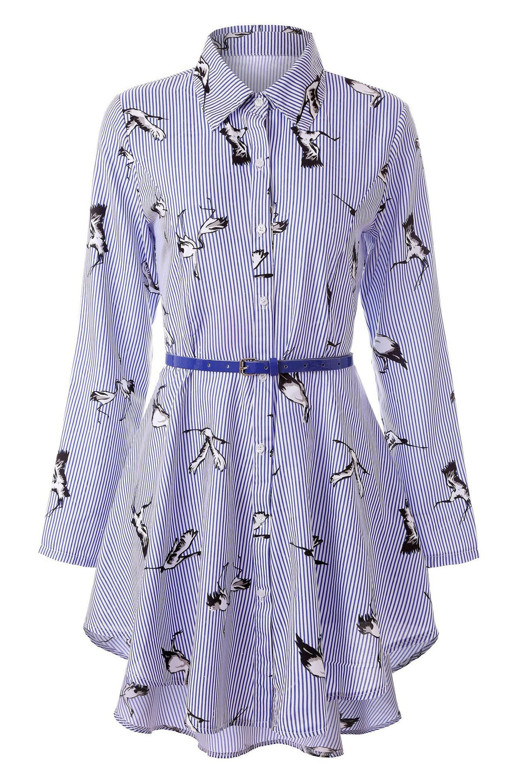 Women's Long Sleeve Striped Shirt Dress – Irregular Hem, Lace Detail | S–XL Vicsxox.com