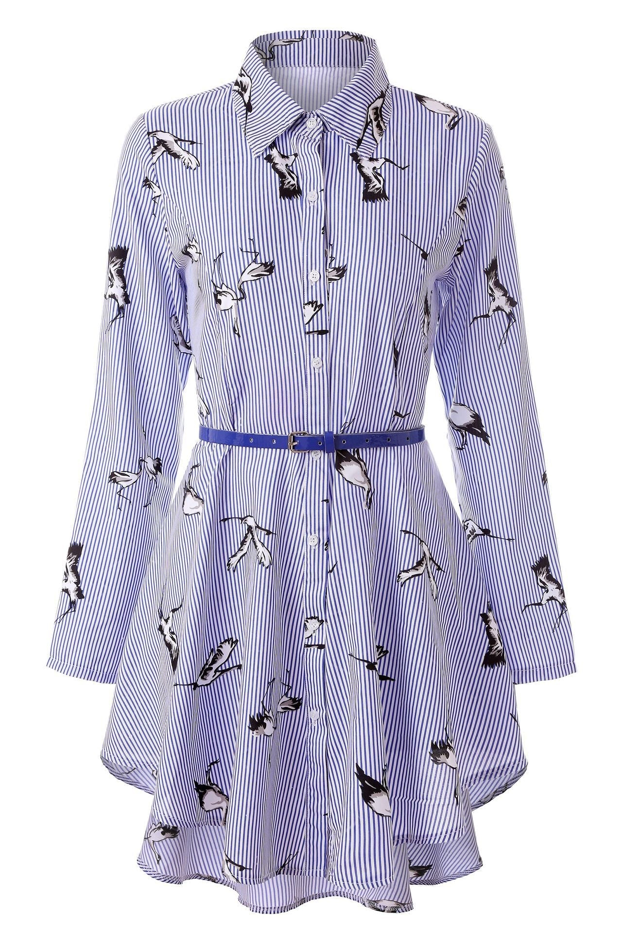 Women's Long Sleeve Striped Shirt Dress – Irregular Hem, Lace Detail | S–XL Vicsxox.com