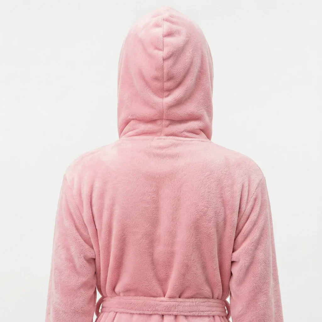 Pink hooded robe on a white background. Vicsxox.com