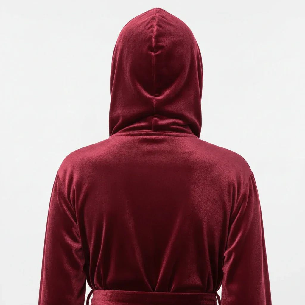 Red hooded garment on a white background. Vicsxox.com