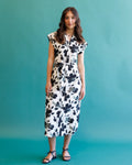 Women's Quintessential Midi Dress – Shadow Blossom Floral Print | Collared Button-Down Tie Waist, XS–XXL Vicsxox.com
