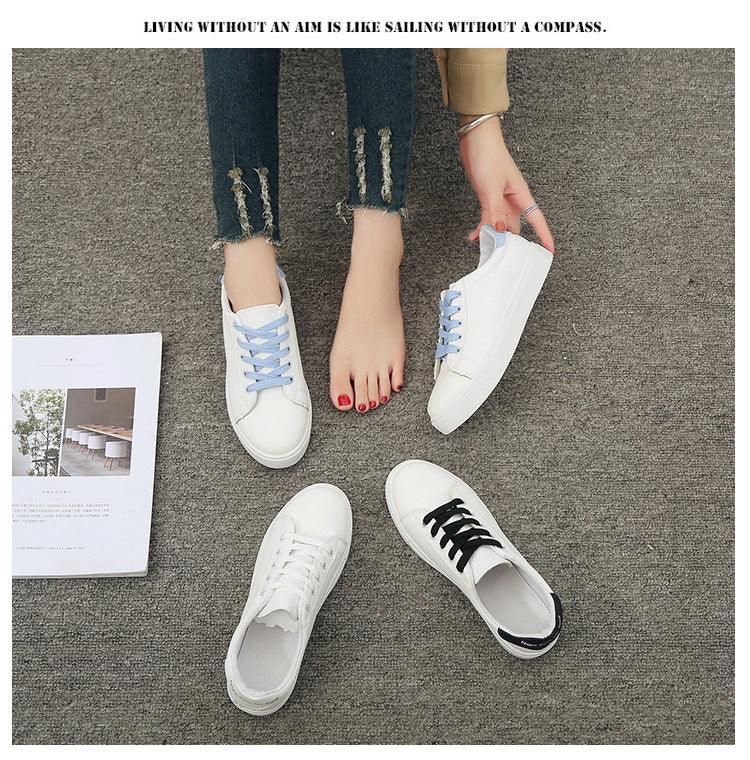 Women's White Platform Sneakers – Breathable Leather Lace-Up Casual Trainers Vicsxox.com