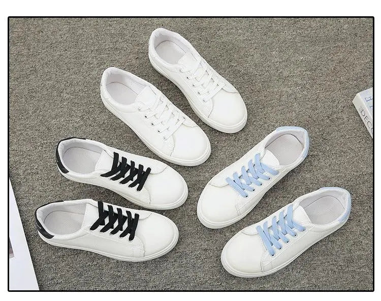 Women's White Platform Sneakers – Breathable Leather Lace-Up Casual Trainers Vicsxox.com
