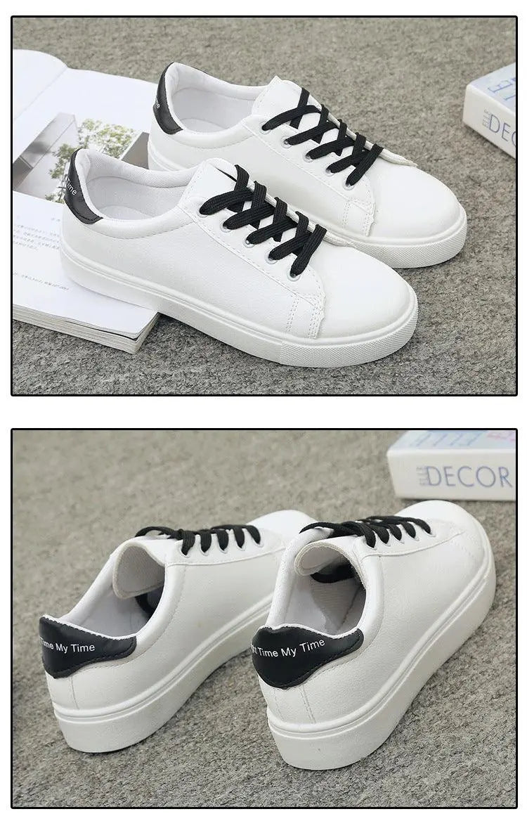 Women's White Platform Sneakers – Breathable Leather Lace-Up Casual Trainers Vicsxox.com