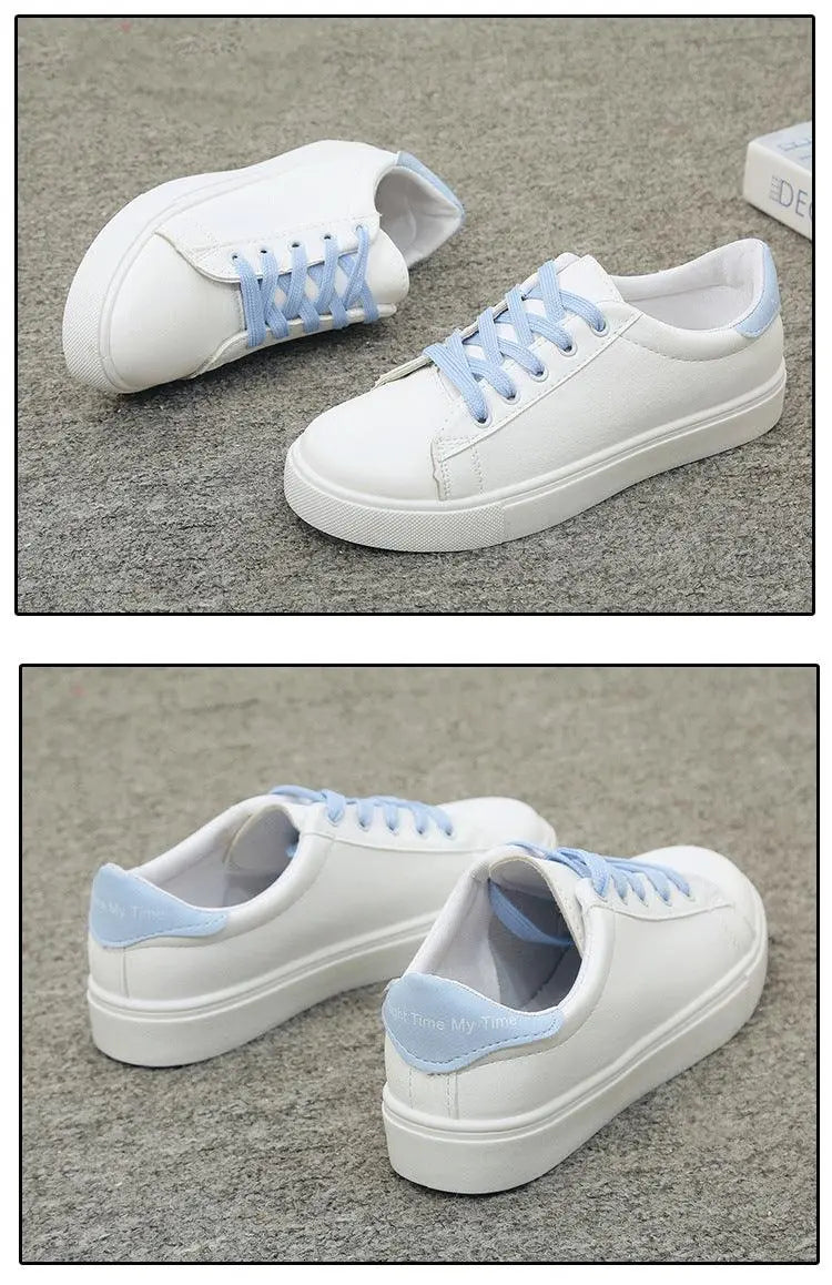Women's White Platform Sneakers – Breathable Leather Lace-Up Casual Trainers Vicsxox.com