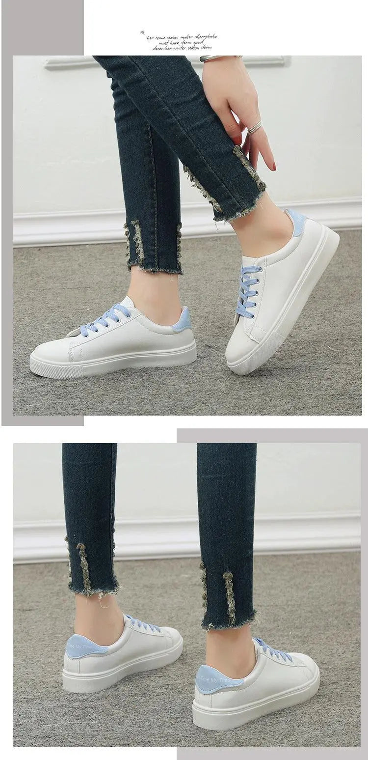 Women's White Platform Sneakers – Breathable Leather Lace-Up Casual Trainers Vicsxox.com