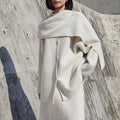 Women's Wool Blend Cape Collar Coat – Mid-Length Button-Front Winter Jacket | Beige, White & Coffee Vicsxox.com
