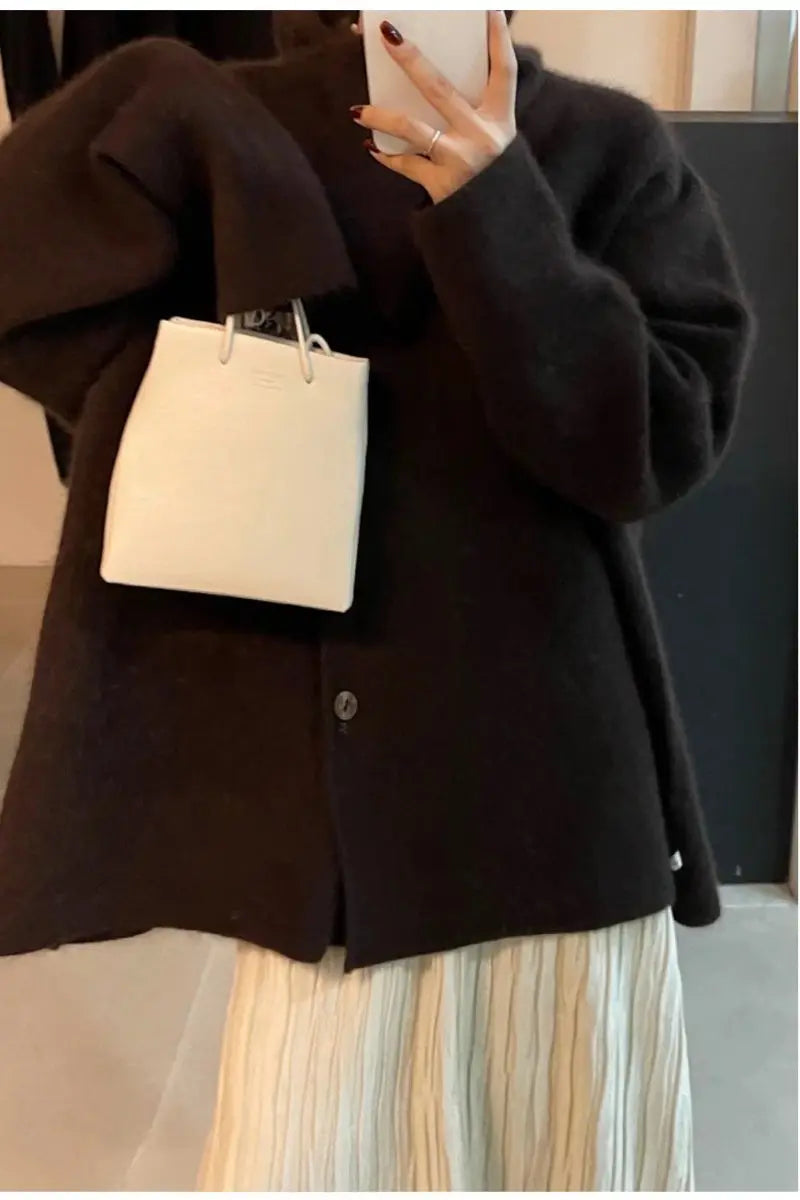 Women's Wool Blend Cape Collar Coat – Mid-Length Button-Front Winter Jacket | Beige, White & Coffee Vicsxox.com