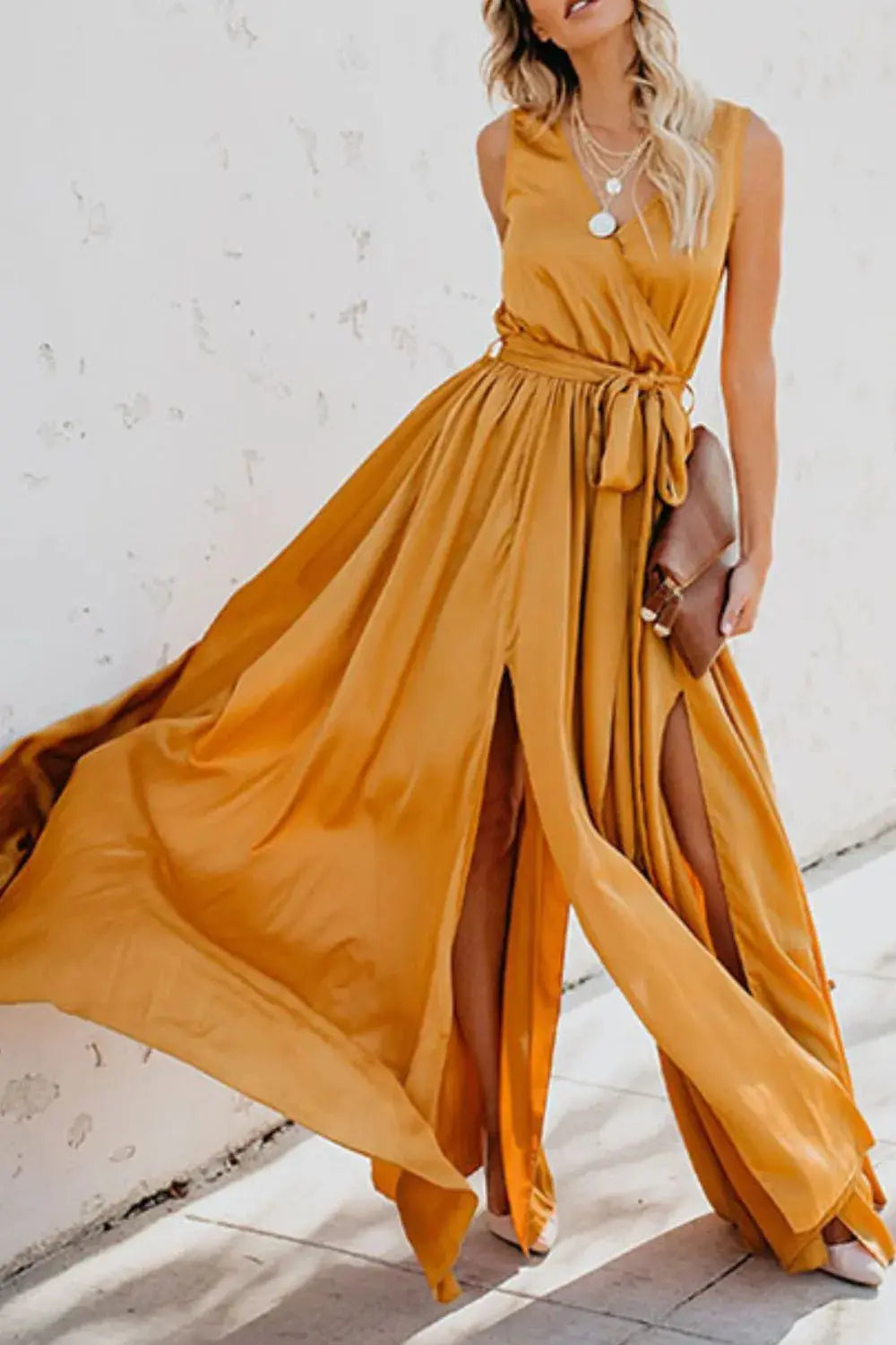 Full length view of surplice maxi dress