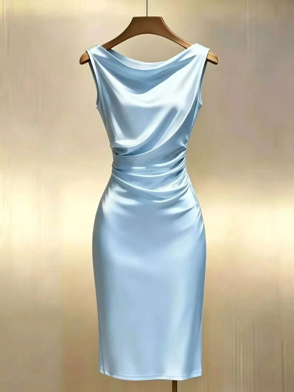 Women's Satin Cowl Neck Ruched Sleeveless Dress | 3 Colors Vicsxox