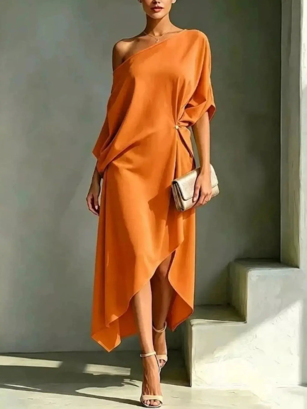 Women's Asymmetrical One-Shoulder Maxi Dress – Plus Size Flowy Formal Gown Vicsxox