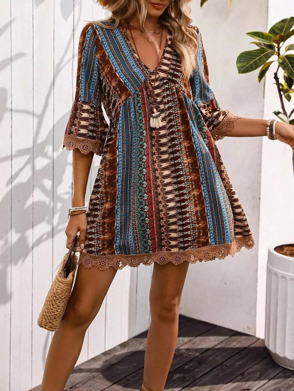 Printed V-Neck A-Line Dress Shopimist