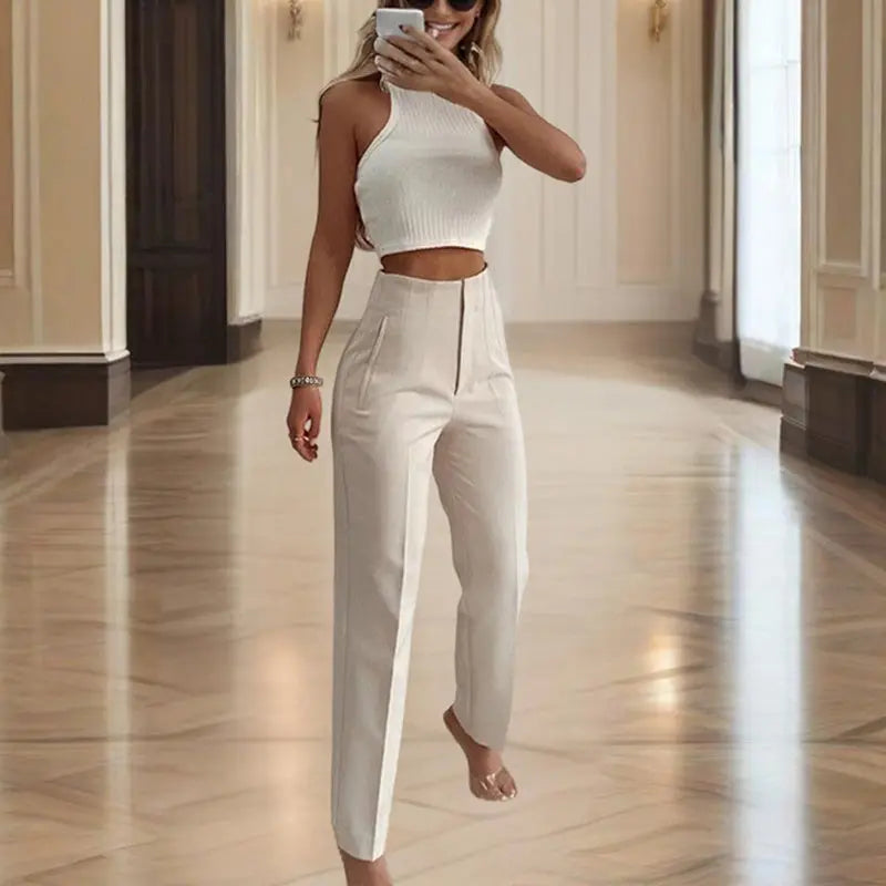 Women's High-Waisted Straight Leg Pants – Stretch, 18 Colors, XS–XL Vicsxox