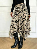 Leopard print asymmetrical hem midi skirt, front view