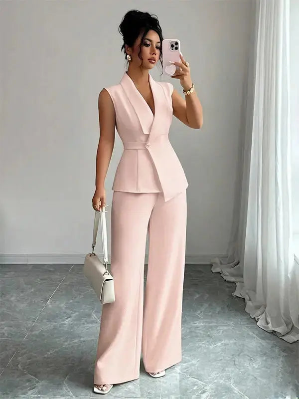 Women's Sleeveless Blazer & Straight-Leg Pants Set – 10 Colors, S–2XL Vicsxox