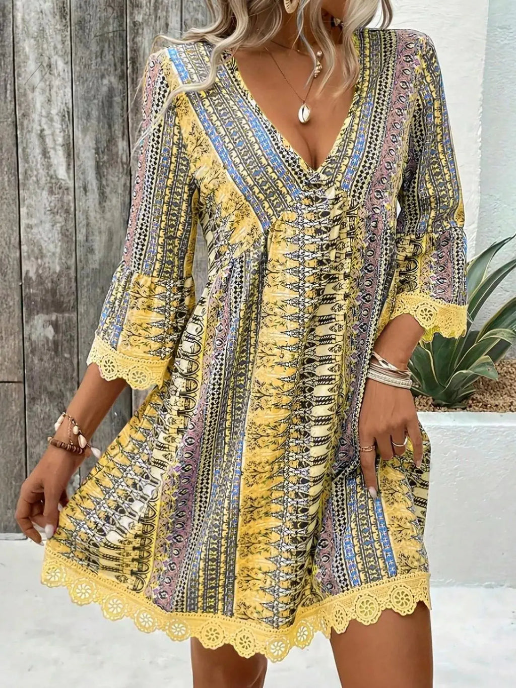 Printed V-Neck A-Line Dress Shopimist