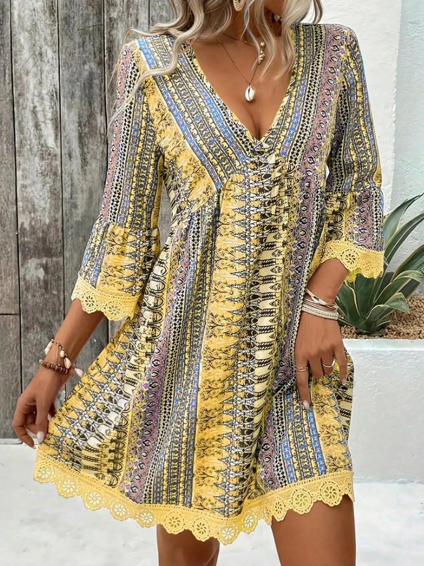 Printed V-Neck A-Line Dress Shopimist