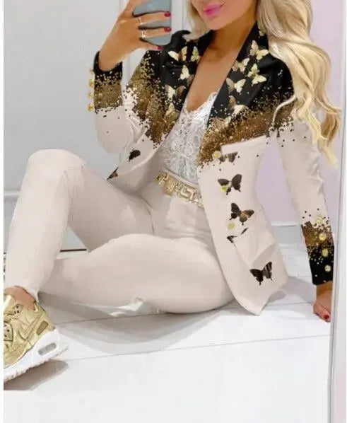 Women's Printed Coat & Trousers Set – 19 Prints, Casual Fashion Suit, S–XXL Vicsxox