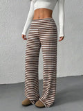 Striped wide leg pants, front view
