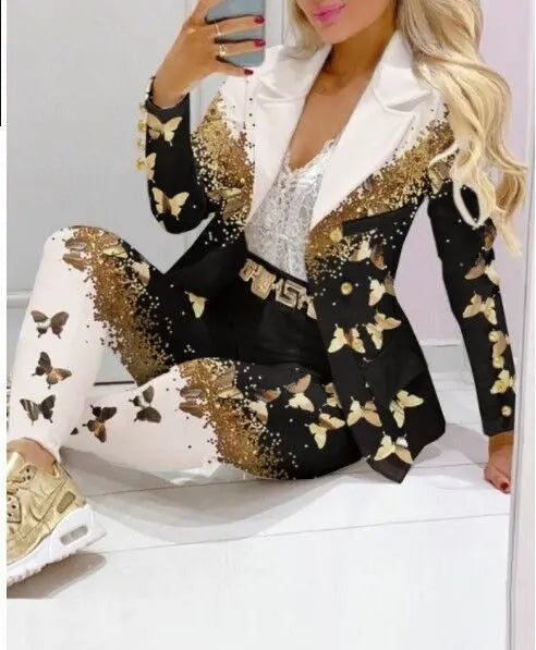 Women's Printed Coat & Trousers Set – 19 Prints, Casual Fashion Suit, S–XXL Vicsxox