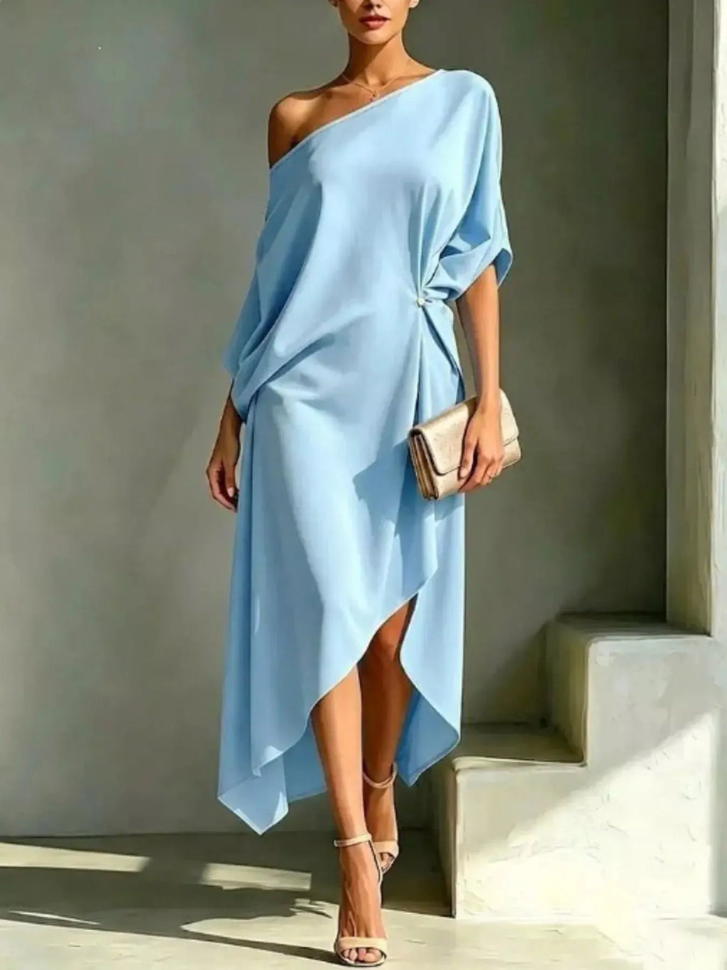 Women's Asymmetrical One-Shoulder Maxi Dress – Plus Size Flowy Formal Gown Vicsxox