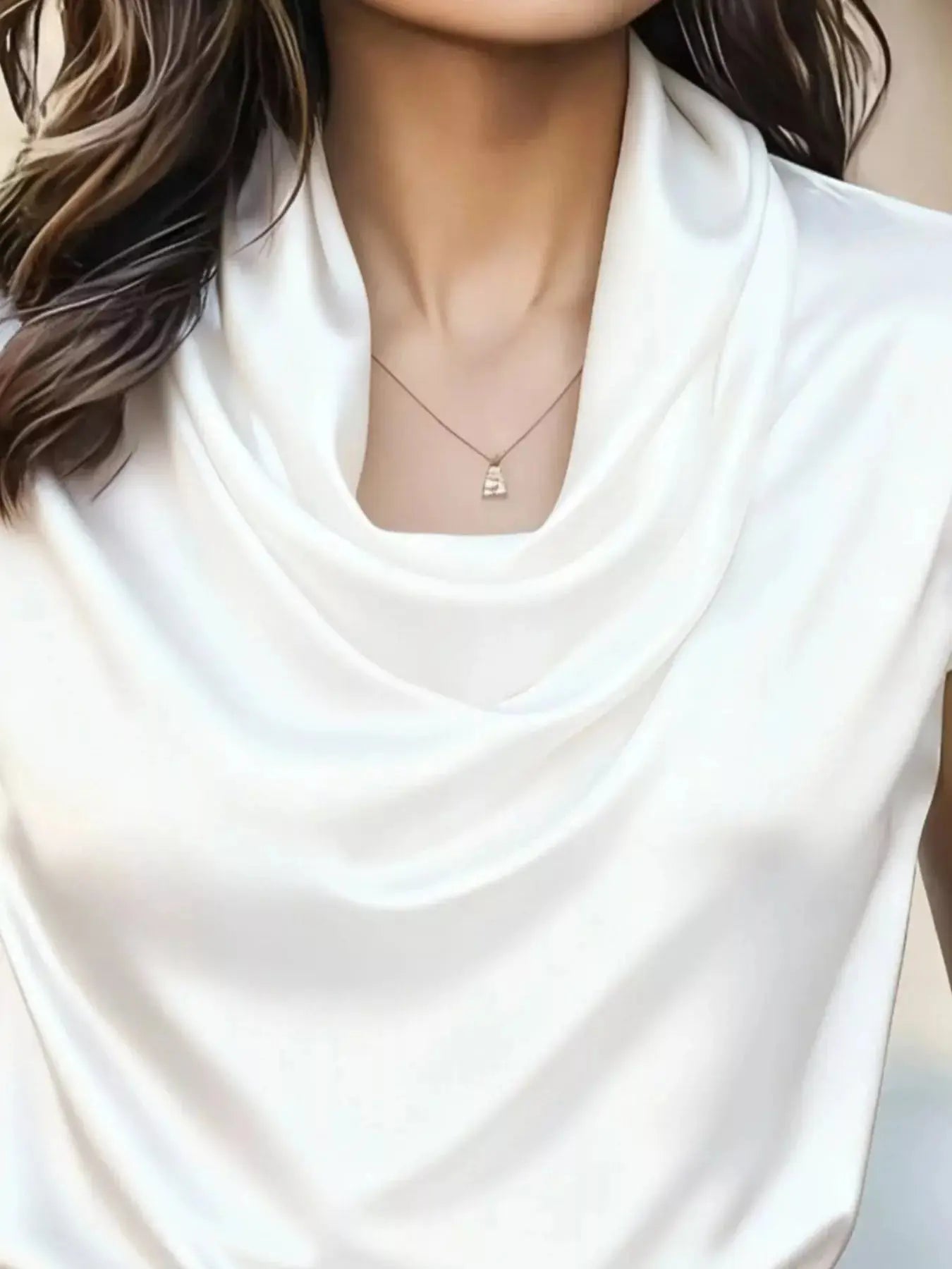 Women's Satin Cowl Neck Blouse – Ruched Detail, 5 Colors, S–2XL Vicsxox