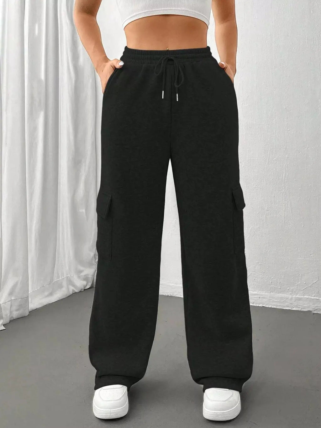 Relaxed fit drawstring pants detail