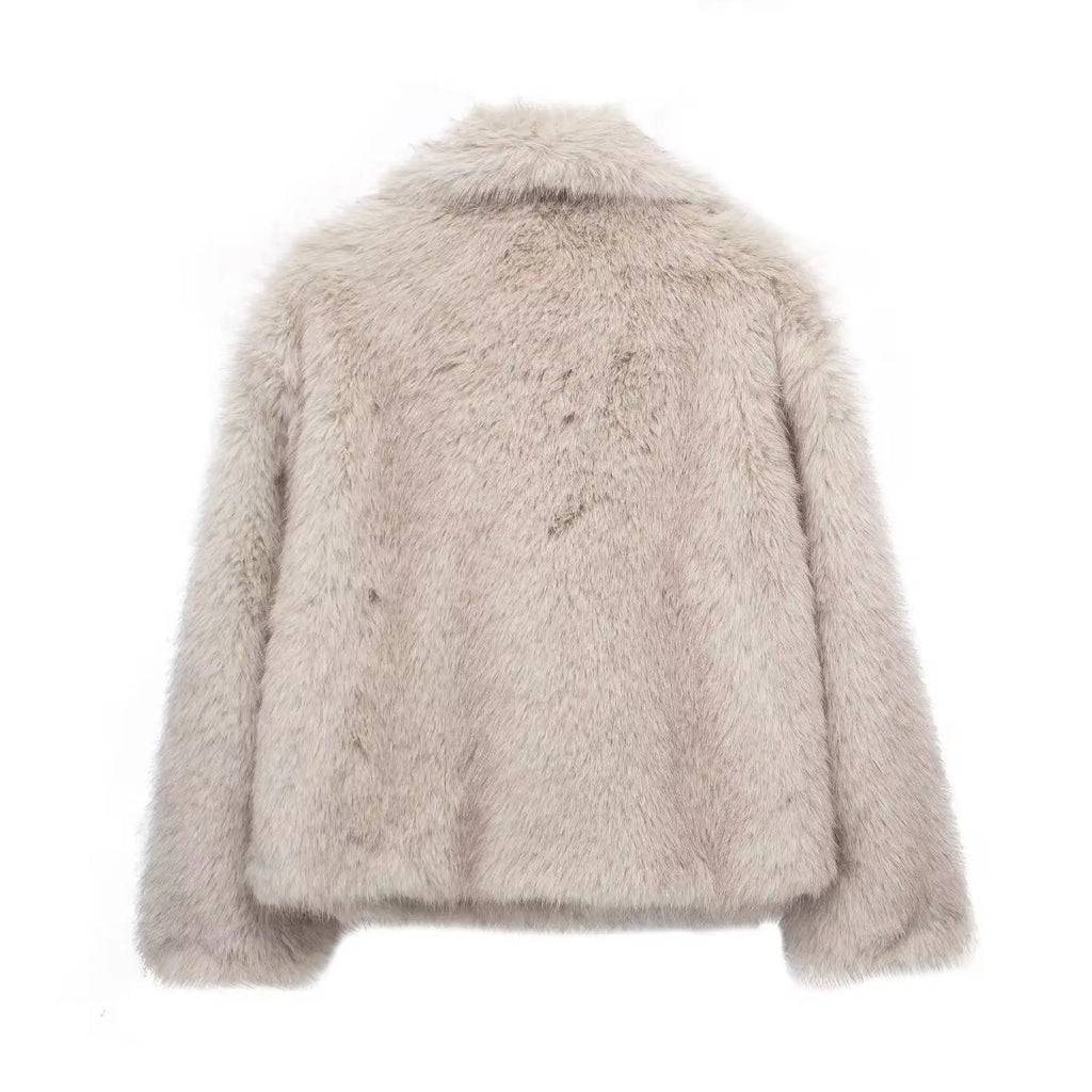 Women's Fluffy Faux Fur Coat | Oversized Lapel Jacket Vicsxox