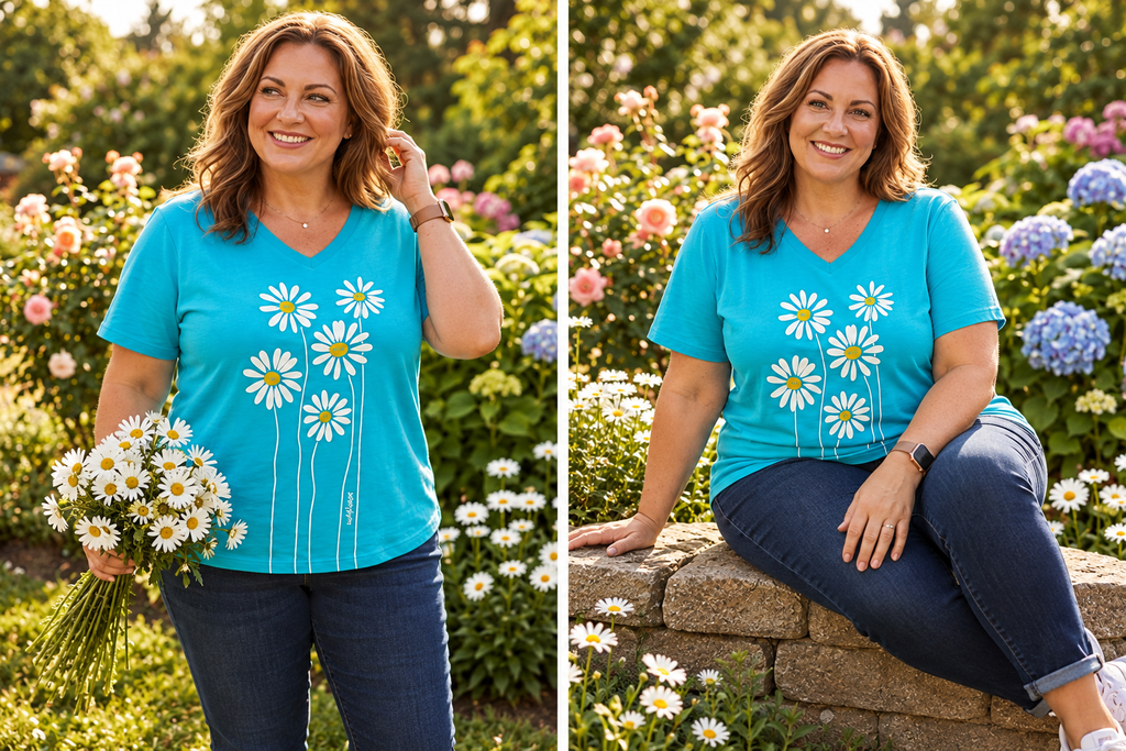 Marushka Women's Relaxed V-Neck Daisy T-Shirt