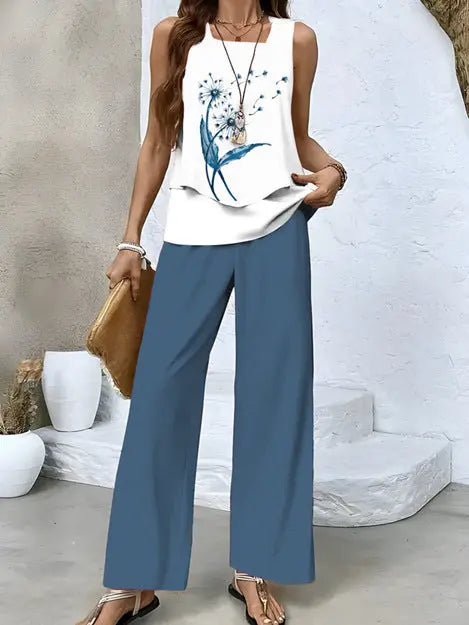 Women's 3D Print Vest & Pants Set – 12 Prints, Stretch Fabric, S–5XL Vicsxox