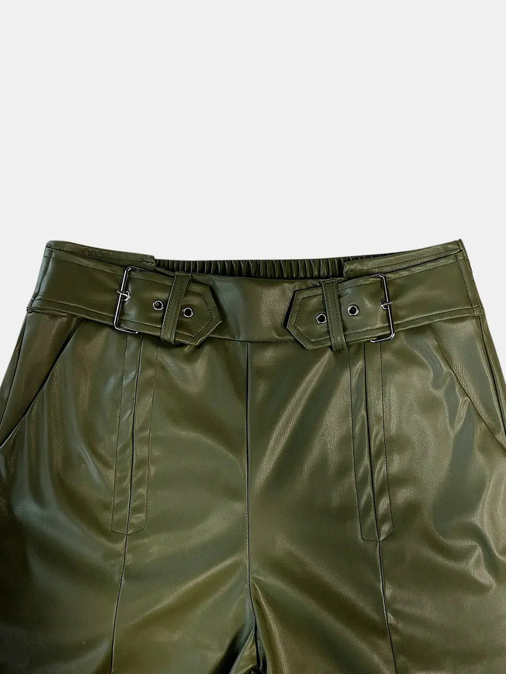 Half elastic waist wide leg pants detail