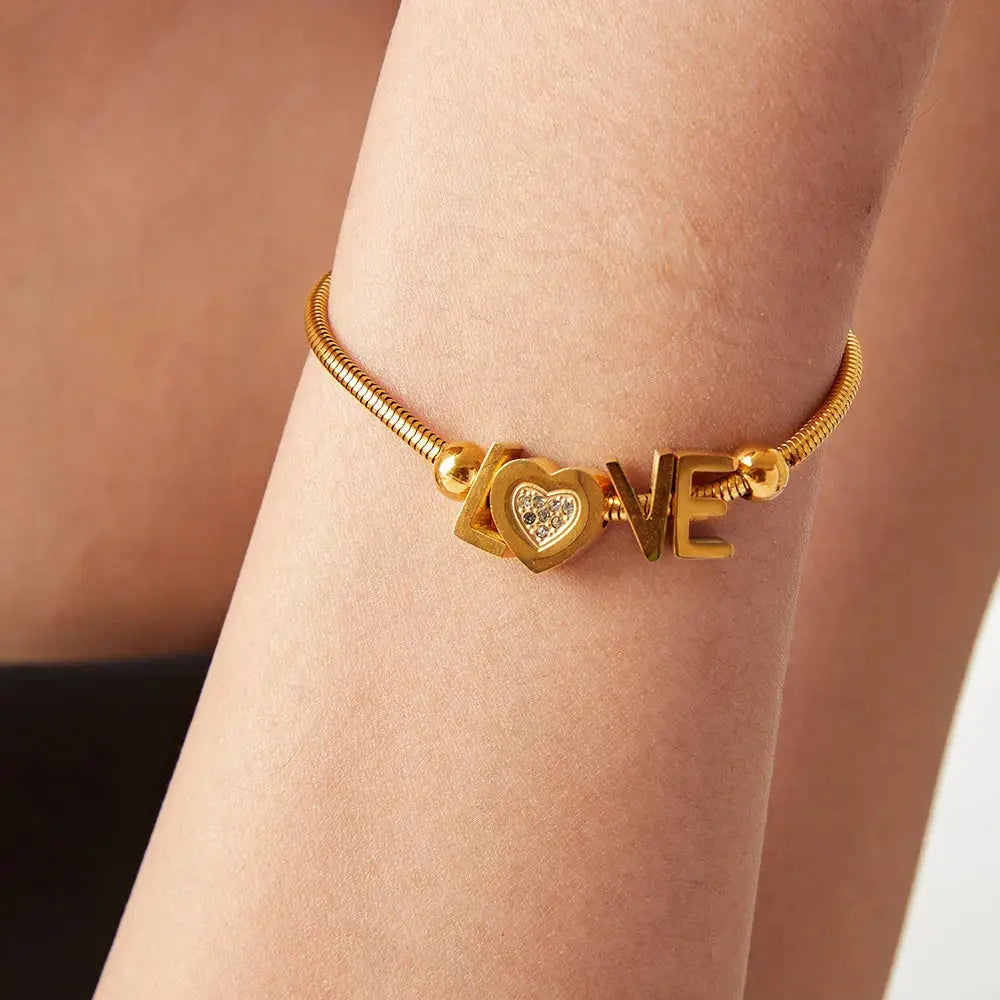 Titanium steel rhinestone letter bracelet detail
